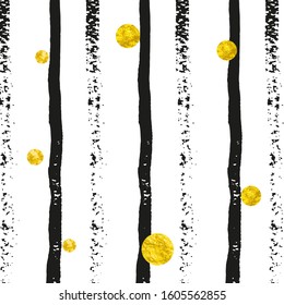 Wedding glitter confetti with dots on black stripes. Falling sequins with metallic shimmer. Design with gold wedding glitter for party invitation, bridal shower and save the date invite.