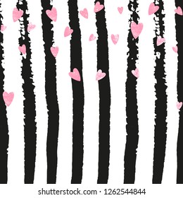 Wedding glitter confetti with hearts on black stripes. Falling sequins with metallic shimmer. Design with pink wedding glitter for party invitation, event banner, flyer, birthday card.