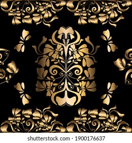 Wedding gold background. On a black background. Gold elements. Seamless vector pattern. Vectorian elements.