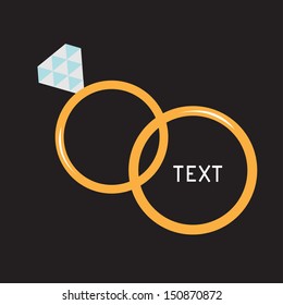 Wedding gold rings.  Diamond. Vector illustration. Card