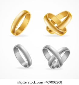 Wedding Gold and Silver Ring Set. Vector illustration