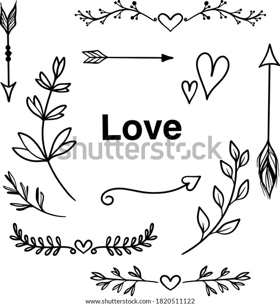 Wedding graphic set, arrows, hearts, laurel,\
wreaths, ribbons and\
labels.