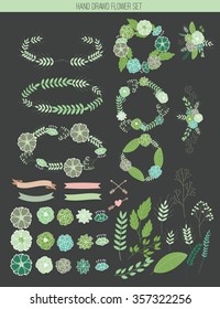 Wedding graphic set, flowers, ribbon, floral vector element.