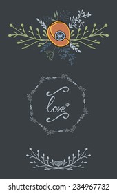 Wedding graphic set. Hand drawn floral collection. Perfect for wedding invitations and save the date invitations.