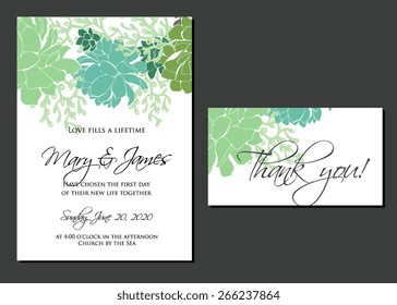 Wedding graphic set with succulents, wreath and glass terrariums