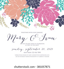 Wedding graphic set with succulents, wreath and glass terrariums