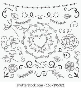 Wedding graphic set with swirls, laurels, wreaths