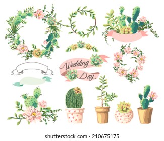 wedding graphic set,Cute succulents,wreath,ribbon