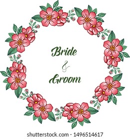 Wedding greeting card bride and groom, romantic, with beautiful wreath frame. Vector