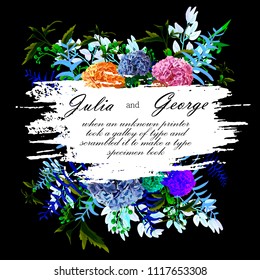 wedding greeting card. The flowers are colorful bright. print greeting invitation. composition. vector on black background.