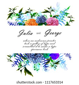 wedding greeting card. The flowers are colorful bright. print greeting invitation. composition.