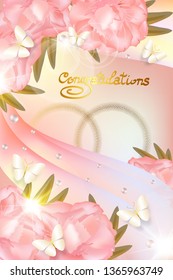 Wedding greeting card with oleander flowers, butterflies and rings on abstract background, template for: birthday, mother's Day, Wallpaper for computers and phones, summer sale, big discount, cosmetic
