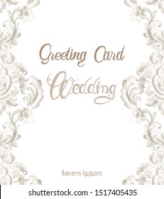 Wedding greeting card with rococo texture pattern Vector. Floral ornament decoration. Victorian engraved retro design. Vintage grunge fabric decors. Luxury fabrics