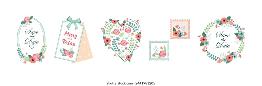 Wedding Greeting Floral Element and Composition Vector Set