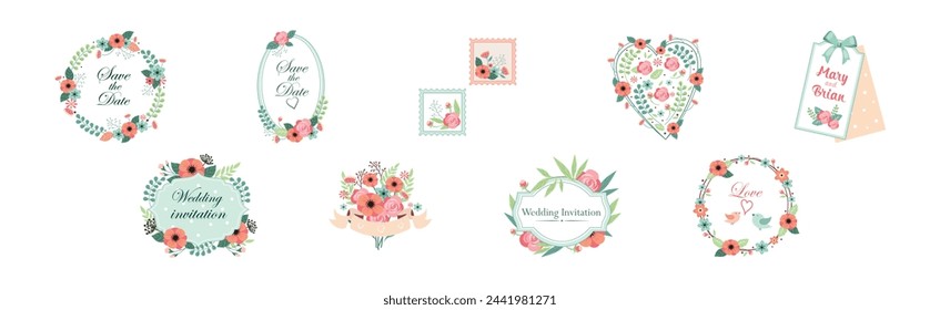 Wedding Greeting Floral Element and Composition Vector Set