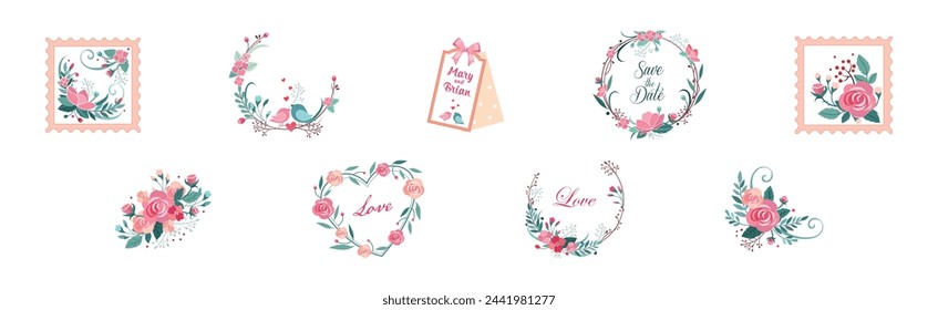 Wedding Greeting Floral Element and Composition Vector Set