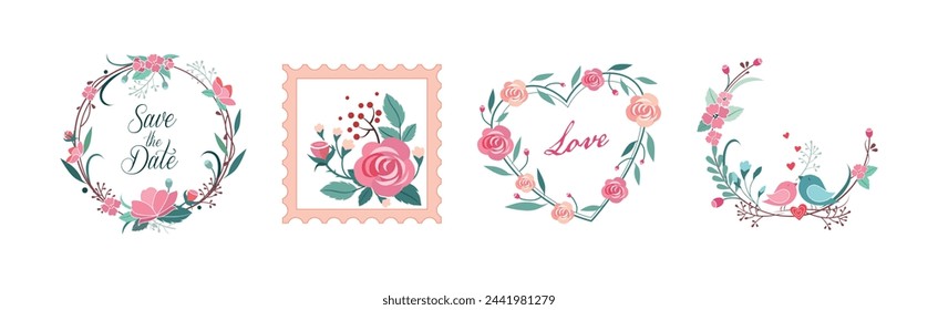 Wedding Greeting Floral Element and Composition Vector Set