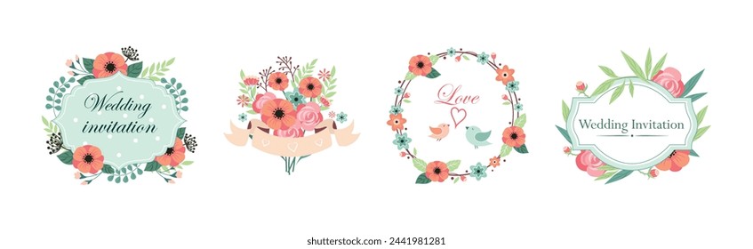 Wedding Greeting Floral Element and Composition Vector Set