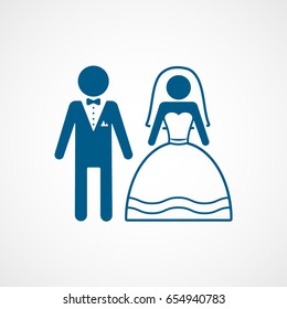 Wedding Groom And Bride Blue Flat Icon On White Background