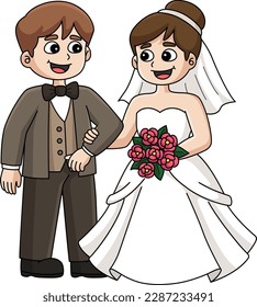 Wedding Groom And Bride Cartoon Colored Clipart