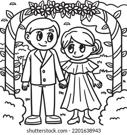 Wedding Groom And Bride Coloring Page for Kids