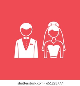 Wedding Groom And Bride Flat Icon On Red Background