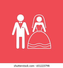 Wedding Groom And Bride Flat Icon On Red Background