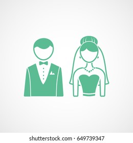 Wedding Groom And Bride Green Flat Icon On White Background