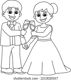 Wedding Groom And Bride Toast Isolated Coloring 