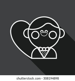 wedding groom flat icon with long shadow, line icon