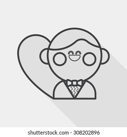 wedding groom flat icon with long shadow, line icon