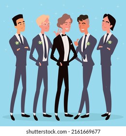 wedding groom and groomsmen character, image