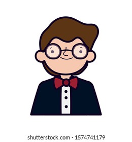 wedding groom man cartoon character in suit portrait vector illustration
