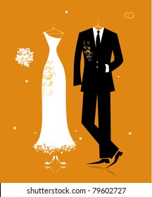 Wedding groom suit and bride's dress for your design