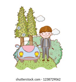 Wedding groom and vintage car