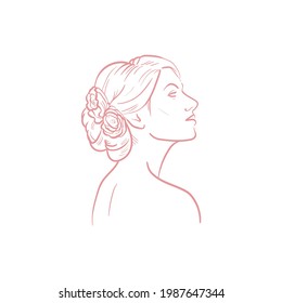 Wedding hairstyle. Portrait of a girl trending vector illustration. Linear art. Icon for wedding agencies, photographers, law shops, florists, pastry shops