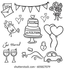 Wedding hand draw in doodles vector art