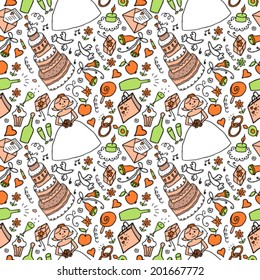 Wedding Hand Drawn Cartoon Color Seamless Background