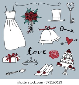Wedding hand drawn doodle icon clip art background