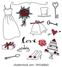 Wedding hand drawn doodle icon clip art background