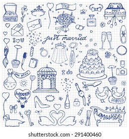  Wedding  hand drawn doodle on squared paper