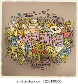 Wedding hand lettering and doodles elements background. Vector illustration