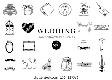 Wedding handdrawn elements set, wedding illustrations, collection