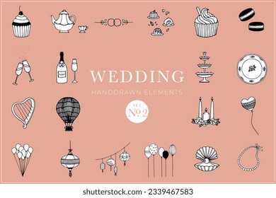 Wedding handdrawn elements set, wedding illustrations, collection