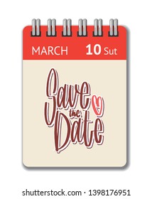 Wedding handwritten lettering calendar icon for gesign. Save the date holiday vector illustration