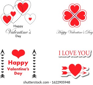 Wedding And Happy Valentine's Day Logo - Isolated On White Background - Vector. Valentine's Day Logo Collection For Love Icon, Heart Design And Wedding Logo.  Modern Happy Valentine's Day Text