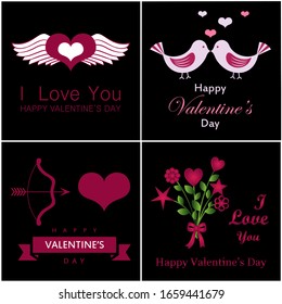 Wedding And Happy Valentine's Day Logo - Isolated On Background - Vector. Valentine's Day Logo Collection For Love Icon, Heart Design And Wedding Logo.  Modern Happy Valentine's Day Text
