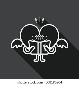 Wedding hear choir flat icon with long shadow, line icon