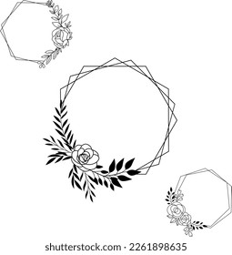 Wedding hexagon flower frame vector, botanical silhouette Floral Frame SVG Bundle svg