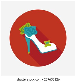 Wedding high-heeled shoes flat icon with long shadow,eps10
